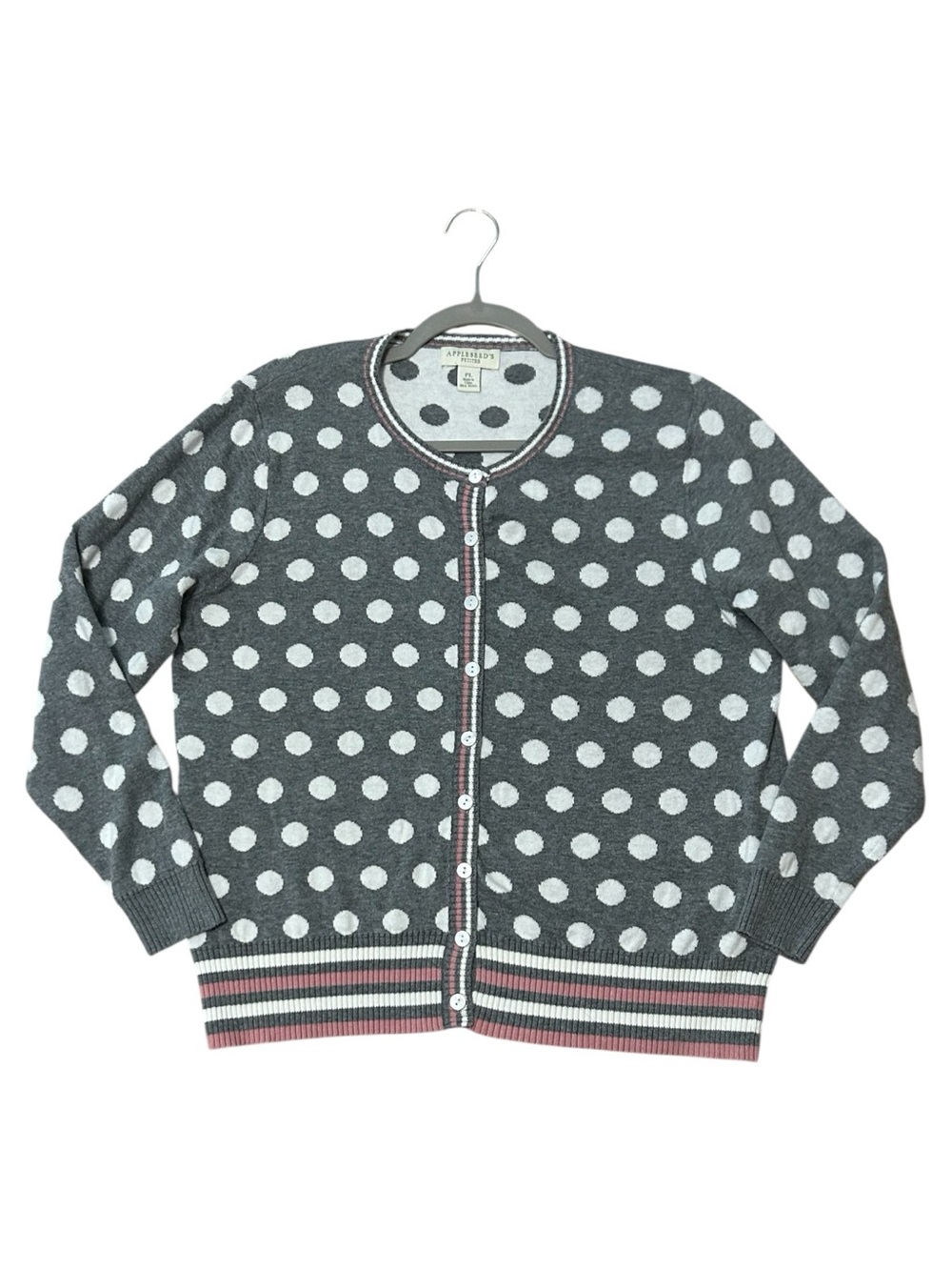 Appleseed’s Polka Dot Cardigan 
100% Cotton Sweater Size Petite Large PL